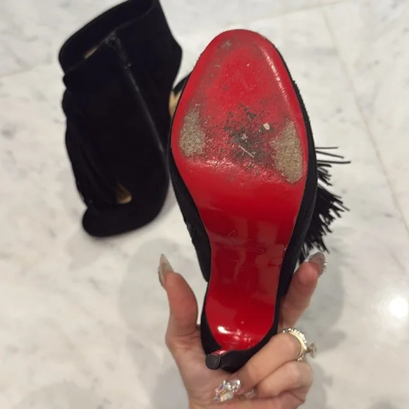 💯 authentic Christian Louboutin peep toe suede booties ankle boots - Picture 6 of 7